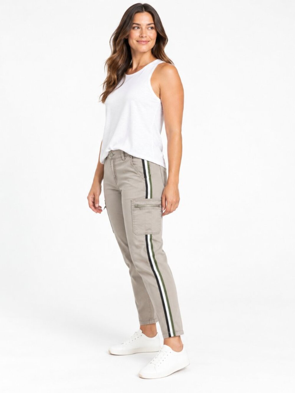 Athleta Summit Cargo Pants 8 Taupe Gray Black White Green Stripe Utility